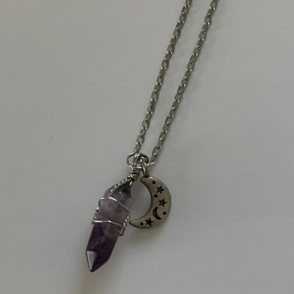 Amethyst Necklace With Moon Charm - Picture 1 of 5